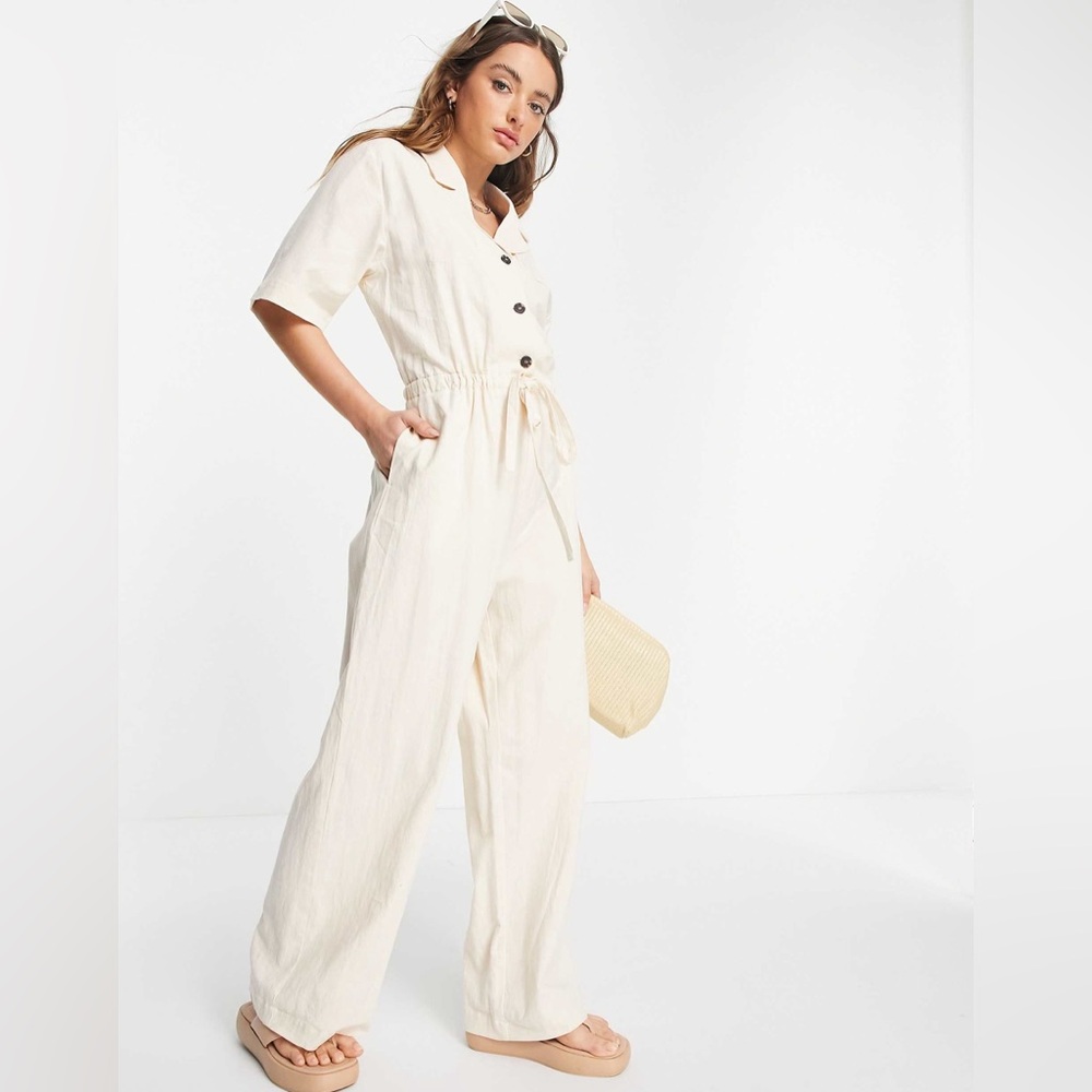 ASOS V-Neck Button-Front Jumpsuit with Drawstring Waist